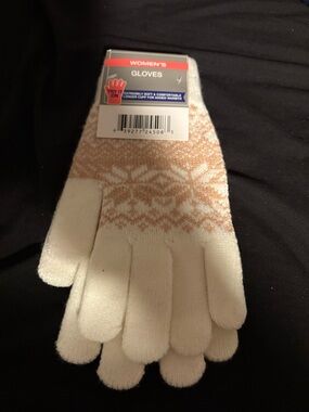 Women's Cream & Light Brown Fair Isle Knit Gloves